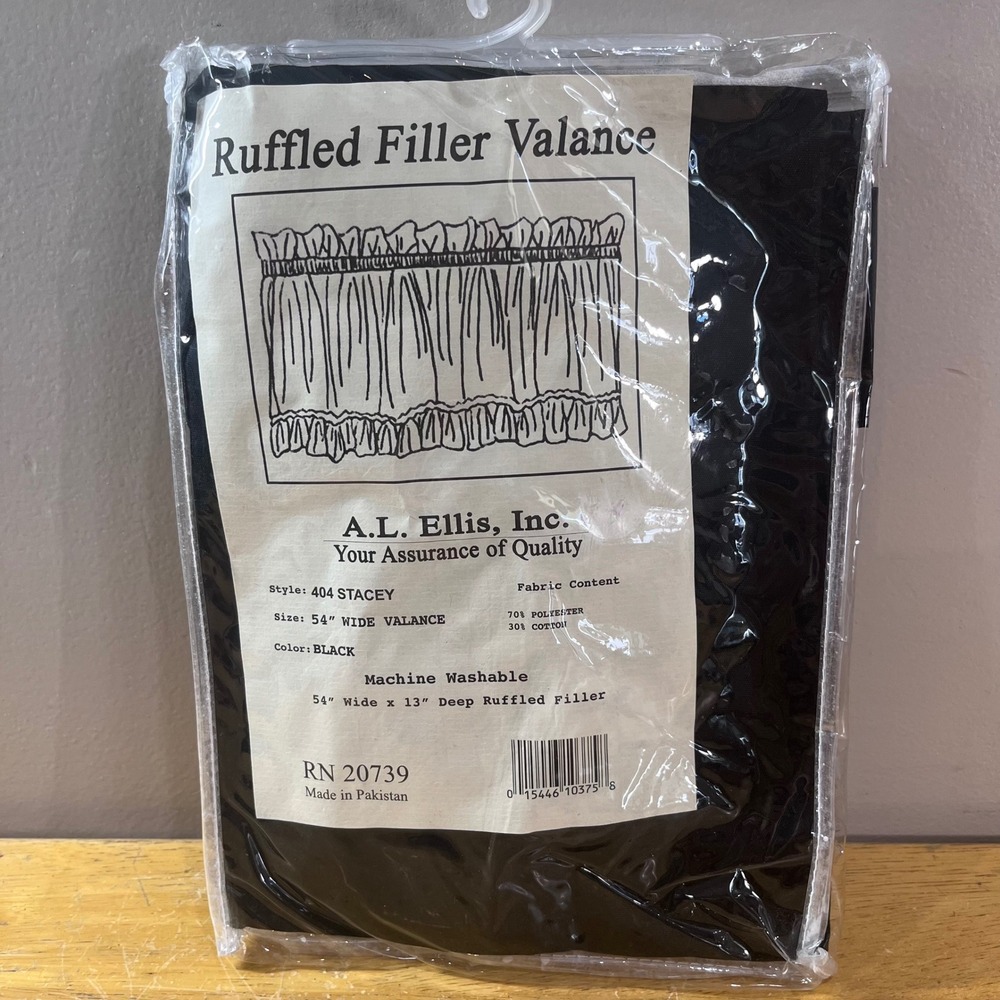 A.L. Ellis Ruffled Filler Valance Black 54x13 Stacey Vtg Style New